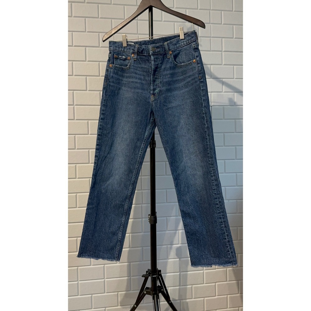 Gap Cheeky Straight High Rise Jeans Medium Wash Raw Hem 30 10R Womens Denim